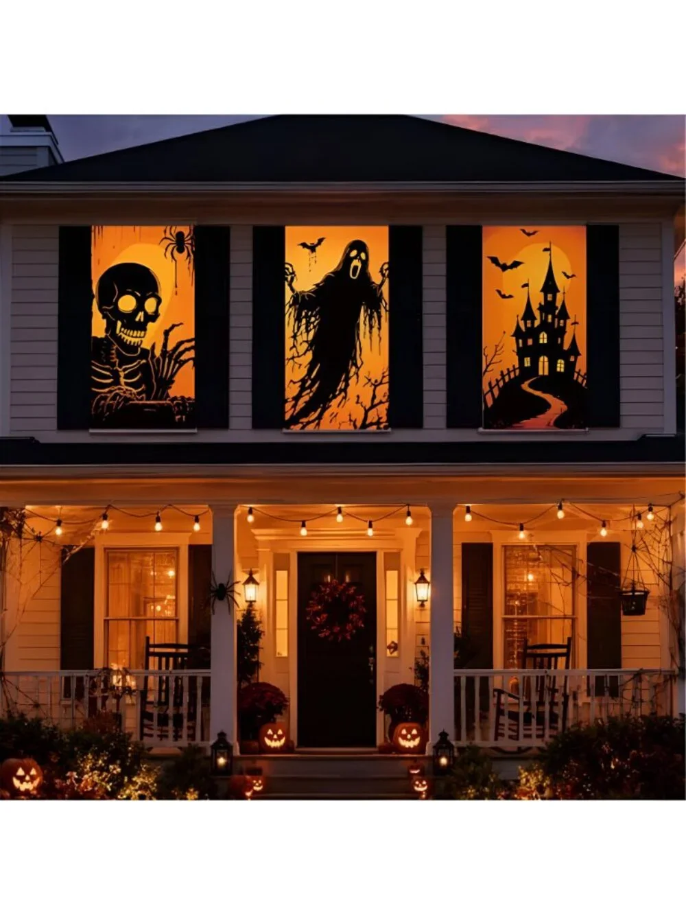 3 Pcs Halloween Ghost Silhouette Window Decor Large Ghost Skeleton Castle